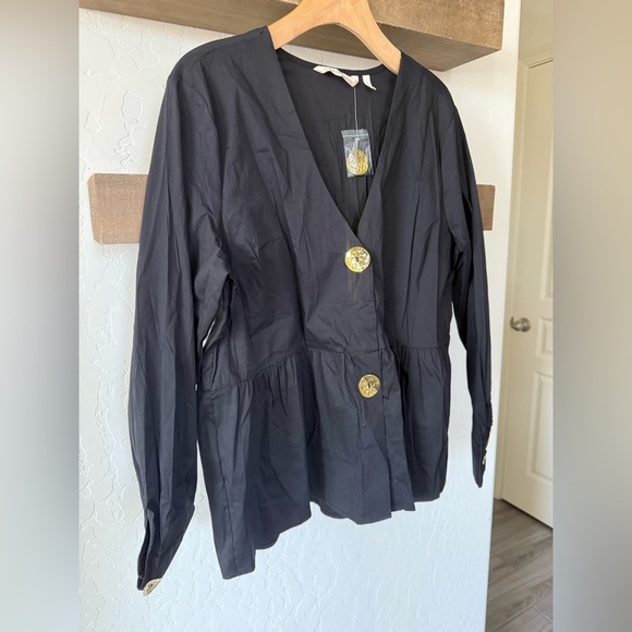 Soft Surroundings|Black Button-Up Blouse with oversized Gold plated buttons•NWT - Picture 10 of 14